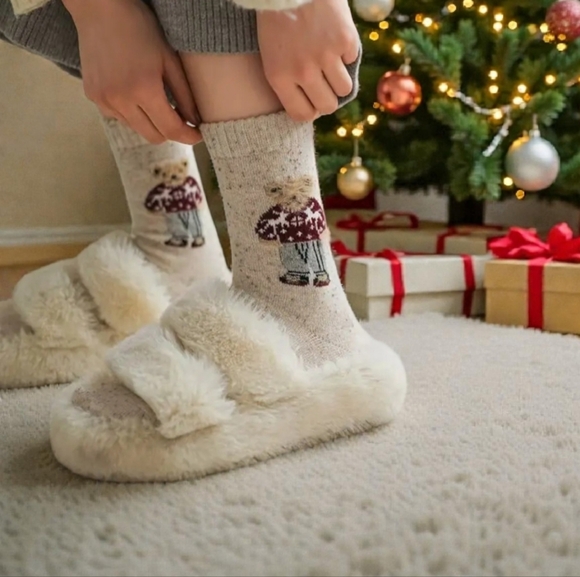 Polo RL 2 PairsCozy Bear Patterned Socks - Brown and Cream - Picture 2 of 5